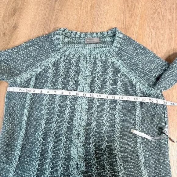 Wooden Ships cable knit pattern sweater size M/L teal blue green wool mohair - Picture 7 of 7